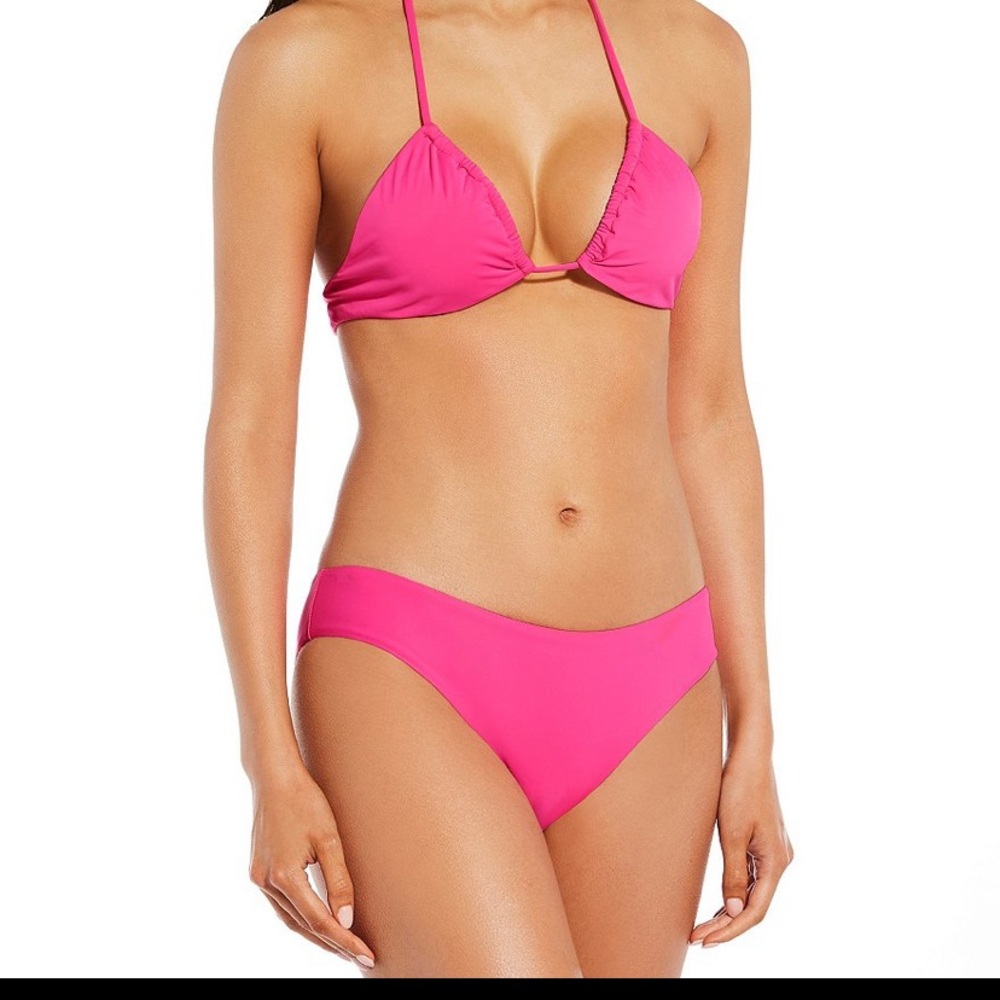 Gianni Binini solid 2 way convertible halter swim top pink xs